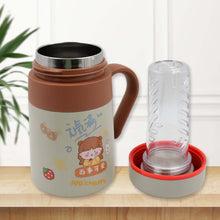 Stainless Steel Mug / Bottle Vacuum Insulated Cup with Handle & Small cup, Tumbler (550 ML) on wooden table.